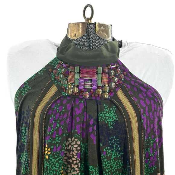 One September Anthropology Boho Green Embroidered Racerback Mini Dress NWOT‎ - Picture 10 of 13